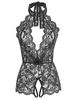 Suministro transfronterizo de comercio exterior de Europa y Estados Unidos, ropa interior sexy de mujer con encaje hueco estampado cuello colgante perspectiva tentación mono