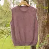 Chaleco de Punto sin Mangas con Cuello Redondo, Nuevo Estilo Otoño e Invierno, 100% Cachemira Pura, Trenzado, Capa Interior Pullover con Acabado Cepillado para Mujer