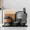 Juego de Té de Viaje de Cerámica Negra Qianli Jiangshan, Juego de Té Portátil con Taza de Servicio Rápido, Una Olla Tres Tazas para Exteriores, Se Puede Imprimir con Logo