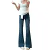 Jeans Acampanados Azules para Mujer, Novedad Otoño Cintura Alta Corte Delgado Forma de Pera Elásticos de Campana Modernos