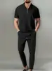 Conjunto Esportivo Casual Masculino de Waffle com Meio Zíper e Calça Longa - Novo Verão 2026