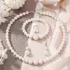 Colar de Pérolas Versátil e Delicado Europeu e Americano Conjunto de Pulseiras de Personalidade Temperamento Doce Combinação para Casamento Mulheres