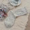Meias femininas Auricularius Edge Wave Dot Pile, comprimento médio, meias de algodão da moda, meias finas de balé japonesas para o verão