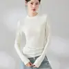 Camiseta Ajustada Multicolor con Cuello Alto para Principios de Otoño 2026, Lyocell Lana Acetato Suave como Nube Tacto Nude Ajuste Delgado Manga Larga Camiseta Básica para Mujer