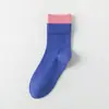 Meias 100% Algodão para Mulheres, Meias de Cano Médio para Primavera e Verão, Absorventes de Suor, Antiodor, Antipelos, Meias Esportivas Fitness Color Block Dopamina