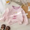 Camiseta de Manga Larga Estilo Coreano para Niñas de Primavera y Otoño, Estampado de Dibujos Animados a la Moda, Camiseta Base de Bloques de Color, Lindo Conjunto de Otoño para Niñas y Bebés