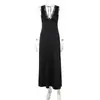 Roupas Femininas Europeias e Americanas 2025 Inverno Nova Moda Vestido Sexy com Renda Decote em V Profundo Costas Abertas Atacado