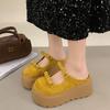 Zapatillas de Media Punta Gruesas de Cuero Genuino Baotou para Uso Exterior de Mujer 2025 Nuevo Estilo Ins Zapatos de Plataforma Versátiles Zapatos Perezosos Burkenneth para Aumentar la Altura para Mujer