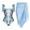 Traje de baño conservador de tres piezas europeo y americano unido que cubre el vientre para playa y aguas termales, bikini unido retro francés