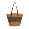 Bolsa de Palha Listrada de Um Ombro, Bolsa Tote de Grande Capacidade, Bolsa de Praia Feminina, Bolsa de Palha Retrô com Zíper