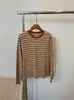 Nueva Camiseta de Manga Larga para Mujer Primavera/Verano 2026, Realza el Blanco, Rayas Coloridas Vintage, Cuello Redondo, Estilo Coreano, Corte Holgado