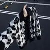 Suéter Cardigan Argyle Fair Isle Americano Masculino Outono Estilo Preguiçoso Sensação Relaxada Malha Outerwear com Gola para Casal