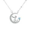 Collar del Principito en Plata de Ley S925, Estilo Bosque Artístico, Colgante Brillante de Estrella y Luna con Diamante, Cadena para Clavícula Estilo Universitario para Mujeres