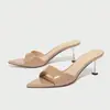 Sandalias de Tacón Alto para Mujer, Mula Ancha, Elegante Punta Fina, Cómodos Tacones de Gatito, Sandalias para Mujer de Fiesta en Discoteca de Cuatro Estaciones