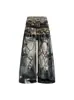 Cinturón de cadena 3D estilo americano desgastado transfronterizo 2026, pantalones anchos holgados unisex, jeans de mezclilla elegantes