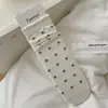 Meias Femininas para Primavera e Verão, Estilo Coreano, Padrão de Estrelinhas Pequenas, Laço Cinza e Branco, Meias Finas de Cano Médio, Estilo Fresco Dongdaemun, Meias Largas