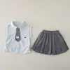 Conjunto de Verão para Meninas 2026 Novo Estiloso Bebê Sem Mangas Gravata Bebê Saia Curta Verão Fino Roupa Infantil