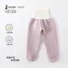 Calça Térmica de Três Camadas para Bebês e Crianças Pequenas, Outono e Inverno, Cintura Alta, Proteção da Barriga, Algodão Puro Classe A, Abertura na Virilha, Calça de Algodão para Bebê, Leggings para Recém-Nascidos