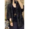 Estilo Chinês 2026 Outono Novo Cardigan Jaqueta com Botões Retro Feminina Manga Média Camisa Solta Inspirada no Zen Tamanho Grande Camisa
