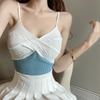 Chaleco corto de punto con tirantes pequeños y lazo cruzado para mujer, estilo Spice Girl, sexy, de verano