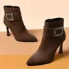 Botines Lisos para Mujer 2026 Otoño Nuevo Estilo Punta Fina Tacón Alto Cremallera Lateral Botines Individuales Moda Coreana Tacones Finos para Mujer