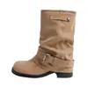 Outono/Inverno 2026 Novas Botas para Calça de Solado Grosso com Salto Escondido Fábrica Botas Pretas Franzidas Botas Curtas de Cano Médio Botas Western Martin
