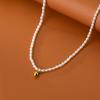 Collar de perlas de agua dulce de plata s925 para mujer, estilo coreano, elegante y sencillo, con cuentas doradas, cadena de clavícula con perlas pequeñas y dulces.