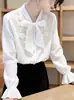 Camisa Chique com Laço Estilo Francês para Mulheres, Novo Design Primavera e Outono 2026, Top Único, Camisa Camada Estilosa, Tendência