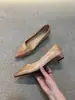 Versão em Couro~Estilo Retrô Salto Bloco Polido Bico Fino Sapato Único de Corte Baixo Feminino Elegante Salto Médio Sapatos Pequenos de Couro Sapatos para Ir ao Trabalho