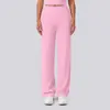 Calça Esportiva Casual de Cintura Alta, Perna Larga, Cor Sólida, Dupla Face, Nylon Escovado, Novo Estilo, Transfronteiriça, para Corrida, Fitness, Yoga