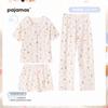 Pijama de algodón nube para mujer de verano manga corta viento dulce cuello muñeca caricatura perro Chai ropa de casa conjunto de tres piezas foto real mayoreo