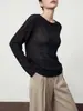 Ropa de Mujer Transfronteriza al por Mayor Artículo Popular Otoño Hueco Patchwork Encaje Cuello Redondo Textura de Raya Vertical Manga Larga Tejido de Punto