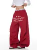 Calça Casual Pleated Paratrooper com Estampa de Carta Americana para Mulheres e Homens, Marca Tendência Outono e Inverno, Cargo Solta Simples de Perna Larga Scimitar