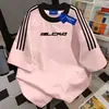 2025 Venda Quente Camiseta Retro Americana Estilo Coreano Manga Curta Três Listras Unissex Verão Casual Solta Top Ins