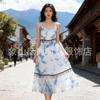 Vestido de Tirantes Tie-Dye Verano Yunnan Guizhou Hecho a Mano Teñido con Plantas Índigo Ropa Étnica Venta al por Mayor Vestido de Vacaciones