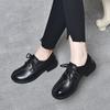 Zapatos planos de punta redonda para mujer, zapatos de una sola capa, primavera 2024 nuevos, mocasines de piel de vacuno de primera capa, zapatos de cuero con cordones, zapatos de una sola capa para las cuatro estaciones