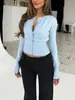 Estilo transfronteiriço europeu e americano, elegante e estiloso, jaqueta cardigã de malha lisa, top casual e versátil com botões
