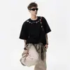 Camiseta Bordada Floral Estilo Chinês Manga Curta para Homens, Verão Americana Solta para Casal Manga Três Quartos High Street Legal Gola Redonda Top