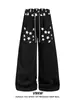 Pantalones deportivos casuales rectos con estampado de estrellas retro americano para hombre y mujer, pierna ancha holgada, cintura elástica con cordón versátil, pantalones largos de moda