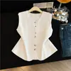 Colete Minimalista Branco de Alto Padrão em Tencel e Linho para Mulheres, Novo Versátil de Verão 2026, Top Sem Mangas com Gola Redonda