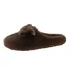 Sapatos de Inverno Femininos Macios de Couro com Laço Doce e Pelo Chinelos de Escritório e Externos Quentes Calçados Slip-on Preguiçosos para Mulheres