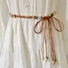 Cinto Trançado Boêmio para Mulheres, Corrente Decorativa de Cintura para Vestido, Corda de Cintura com Borla, Cinto de Cintura Versátil Estilo Étnico