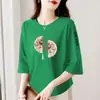 Camiseta de manga tres cuartos para mujer de comercio exterior transfronterizo para el Año del Serpiente, corte holgado, top corto de manga corta estilo chino para mujer