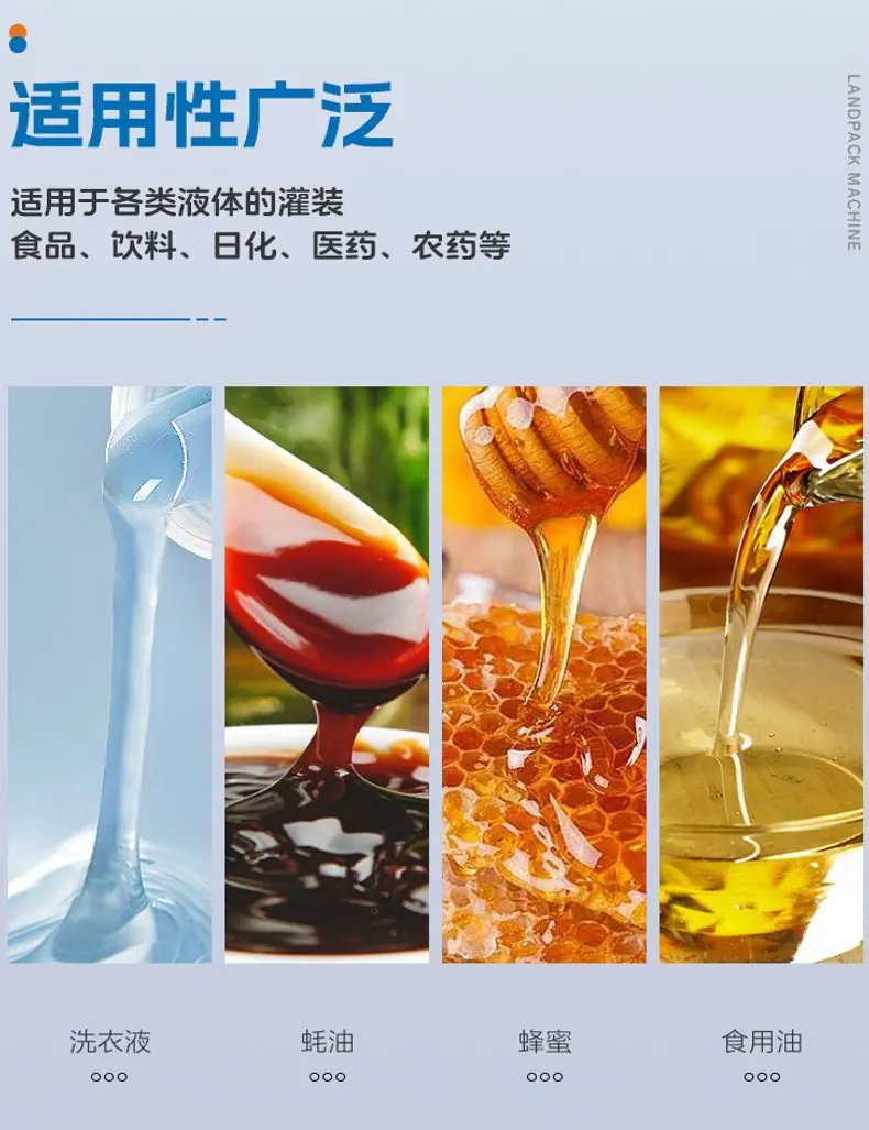 洗洁精灌装线(10头齿轮泵灌装机+4轮旋盖机+双面贴标机+喷