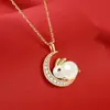 Collar de Conejo para Mujer Microincrustado de Circonita Conejo Lunar Cadena para Clavícula Año del Conejo Cadena de Vida Diseño de Conejo Colgante Joyería de Jade Hetian Imitación