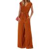 Moda Feminina Europeia e Americana Transfronteiriça Amazon Verão Conjunto de Duas Peças Manga Coberta Decote V Cinto Top Curto Calça de Perna Larga