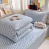 2026 Nuevo Modelo Hilo de Algodón Puro Teñido en Hilo Algodón Lavado Clase A Sin Marca Set de Tres Piezas para Cama Litera de Dormitorio Estudiantil