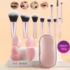 Kit de Pincéis de Maquiagem Mini com 10 Peças, Cabos de Cristal, Estilo Portátil para Viagem, Pincel para Pó, Pincel para Contorno, Pincel para Blush