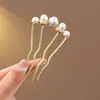 Exquisita y Lujosa Horquilla de Aleación en Forma de U para Fijar y Peinar el Cabello, Horquilla de Perlas y Pedrería para Mujeres