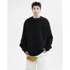 Suéter tejido original con cuello Henry para hombre, chaqueta suéter de invierno estilo americano de corte limpio, tejido versátil vintage para parejas